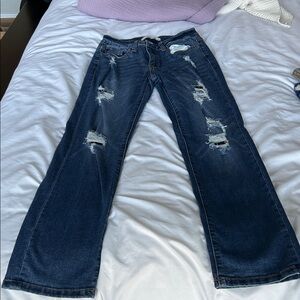 KanCan Dark Blue Distressed Straight Leg Jeans